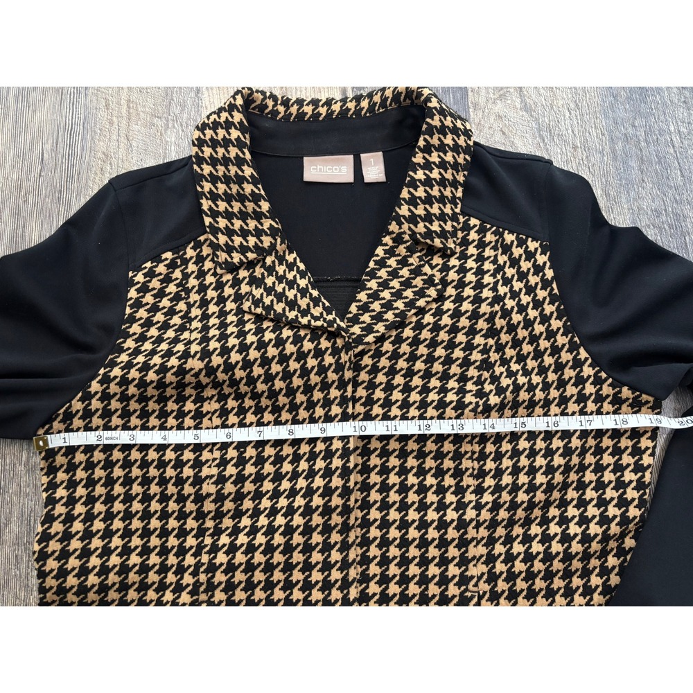 Chicos Houndstooth Blazer Jacket Tan Black Size 1 Medium Single Button Notched - Picture 4 of 6